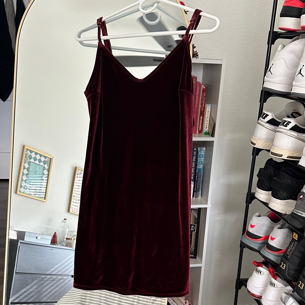Hollister Velvet Mini Dress in Deep Burgundy